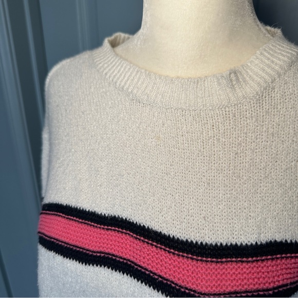 BP Nordstrom Women's Cream Sweater with Pink and Black Stripes S - Picture 4 of 7